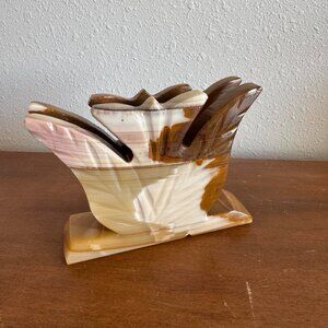 Vintage Carved Stone Flower Napkin Holder, Pink Cream Brown Letter Holder